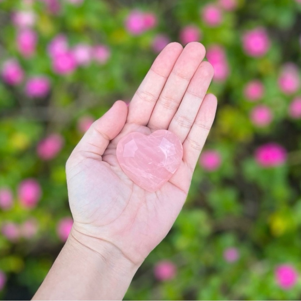 Rose Quartz Geometric Heart Carving Crystal